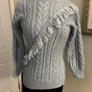 Zara Light Blue Cable Knit Sweater with Fringe